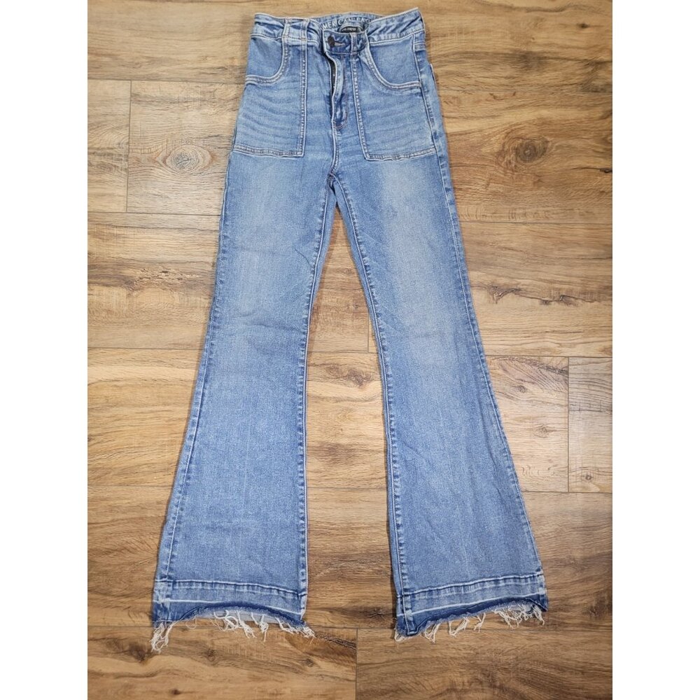 American Eagle Jeans Womens 2 Blue Super Hi Rise Flare Stretch Denim
